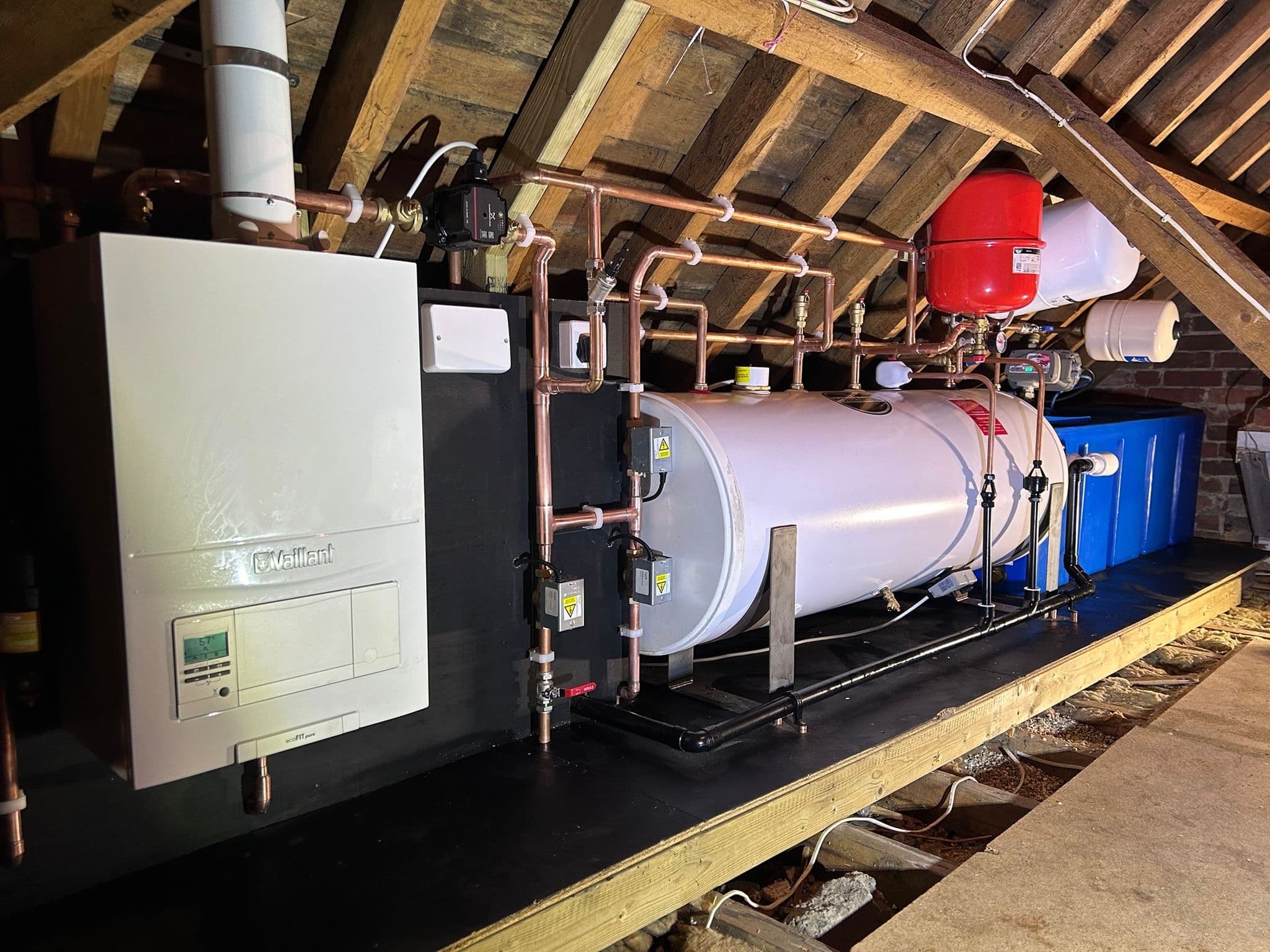 Loft plant room with Vaillant boiler